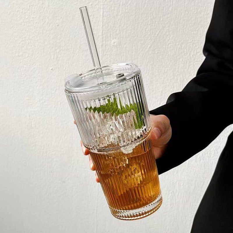 Premium Glass Coffee Cup with Lid & Straw – 550ml Reusable Tumbler