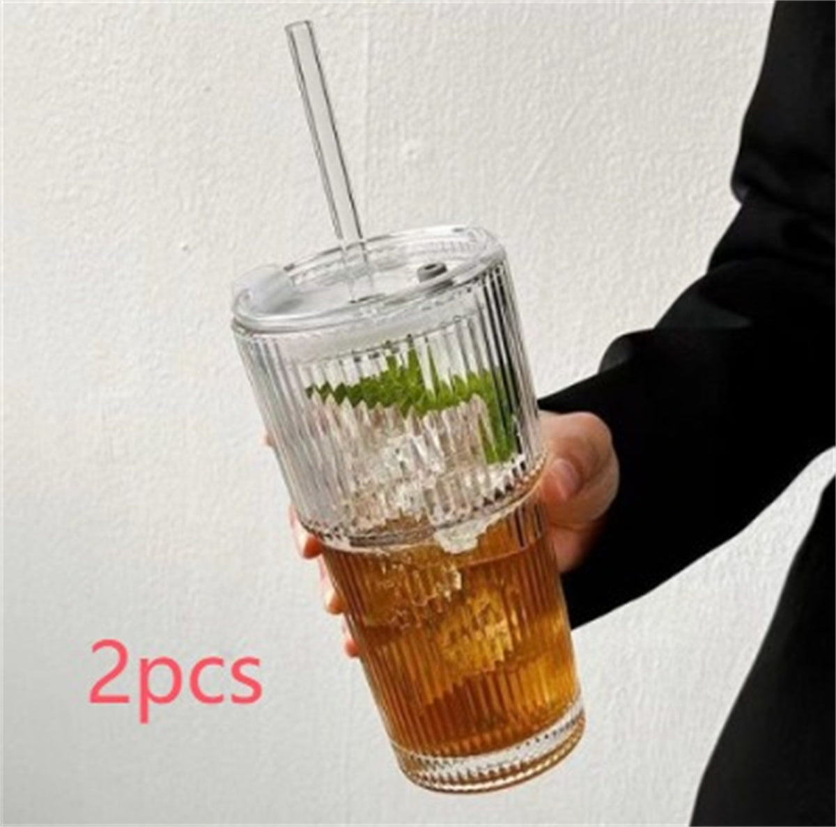 Premium Glass Coffee Cup with Lid & Straw – 550ml Reusable Tumbler