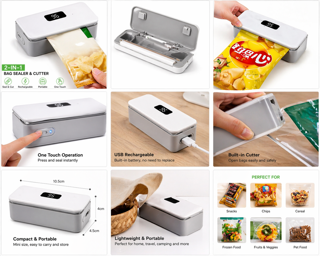 2-in-1 Rechargeable Mini Bag Sealer & Cutter – Keep Food Fresh Longer