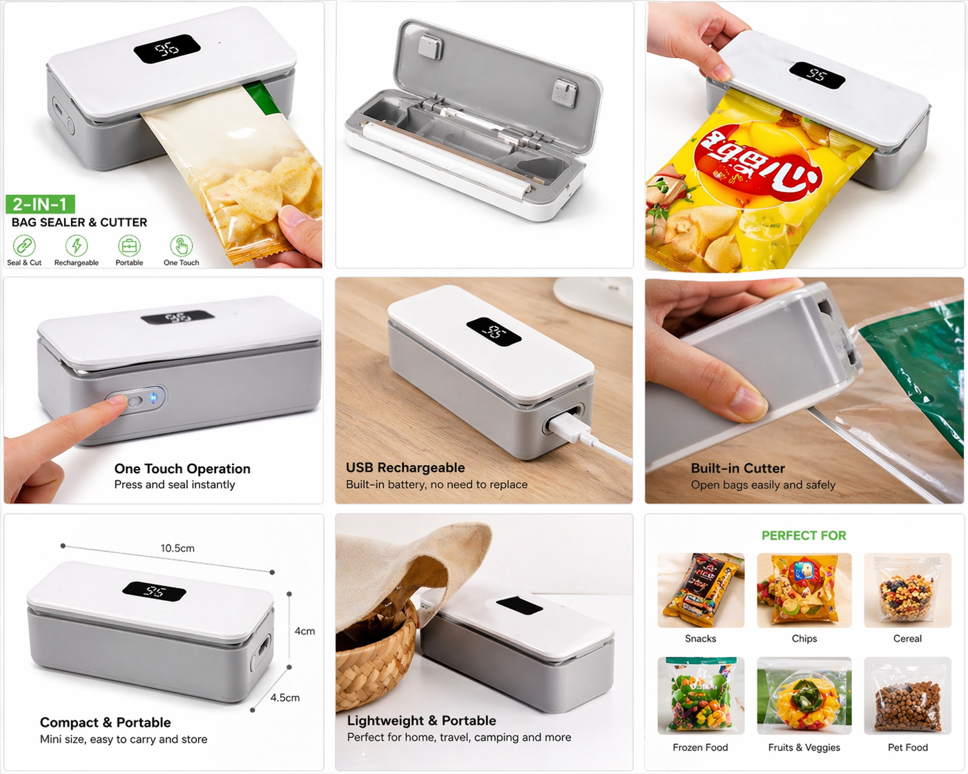 2-in-1 Rechargeable Mini Bag Sealer & Cutter – Keep Food Fresh Longer