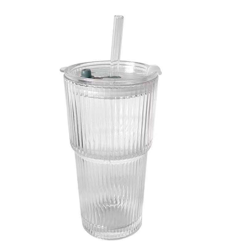 Premium Glass Coffee Cup with Lid & Straw – 550ml Reusable Tumbler