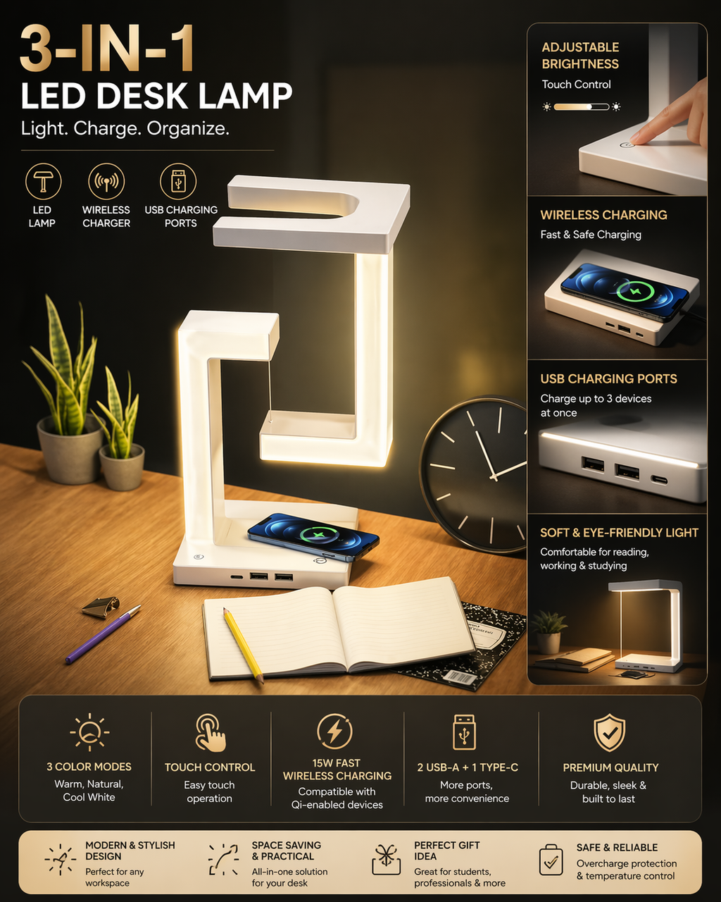 Levitation Wireless Charging LED Table Lamp – Floating Magnetic Desk Light