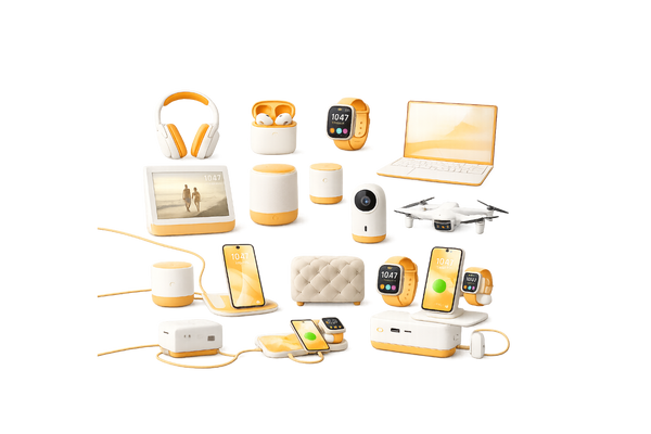 Collection of various electronic devices on a white background