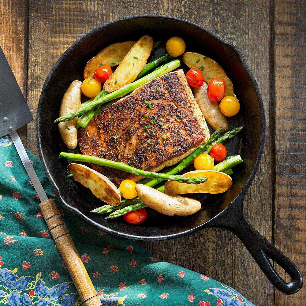 Set Of 3 Cast Iron Non Stick Skillet Griddle Cooking Pan Pre-Seasoned Frying Pan