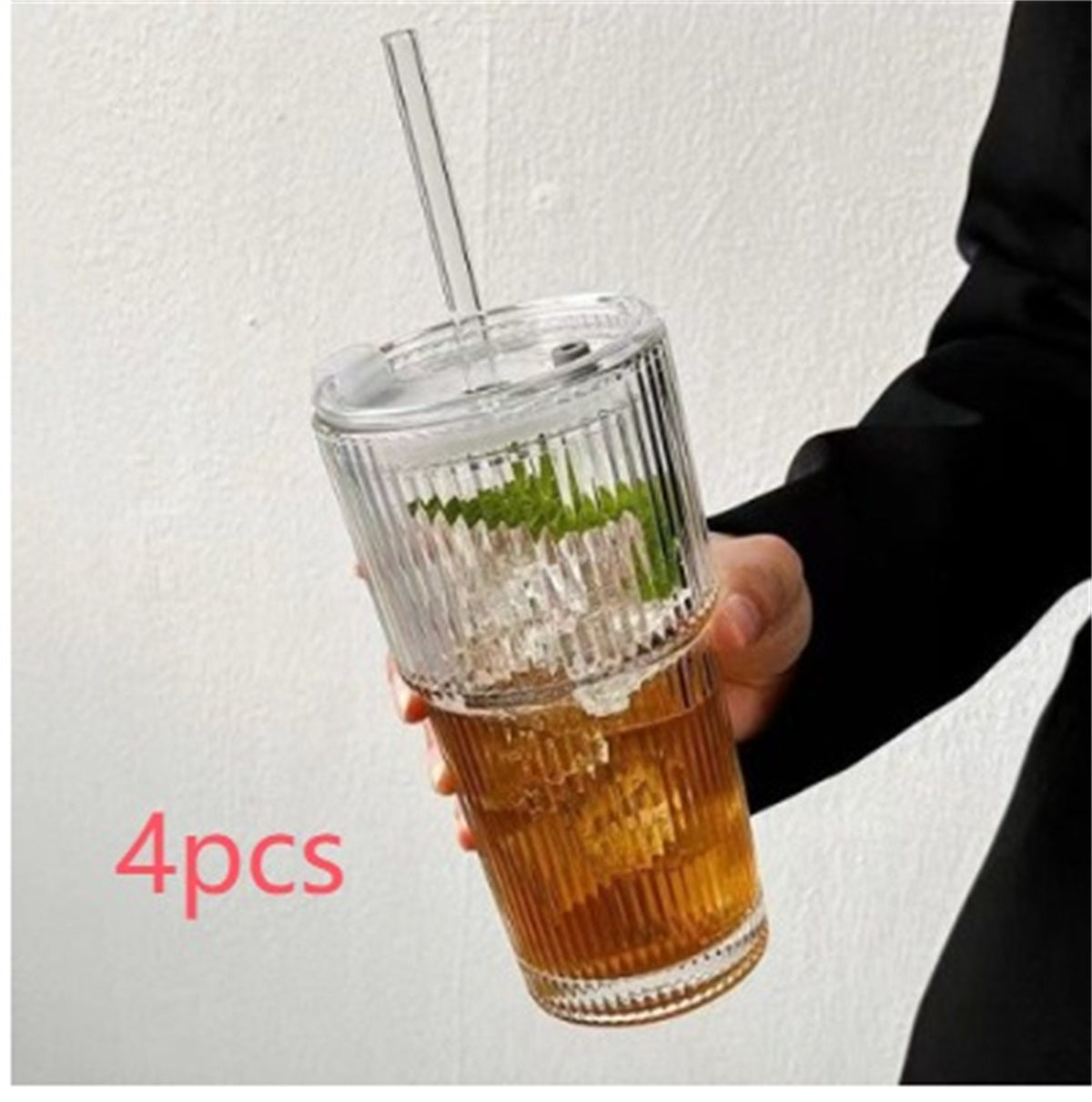 Premium Glass Coffee Cup with Lid & Straw – 550ml Reusable Tumbler